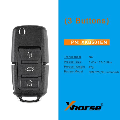 Xhorse Universal Wired Remote Key Volkswagen B5 Type 3 Buttons XKB501EN Support VVDI Key Tool English Version