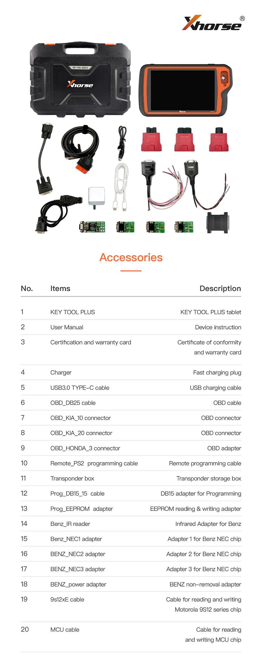 Xhorse VVDI Key Tool Plus Pad packing list