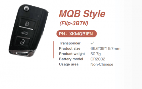 Xhorse XKMQB1EN 3 Buttons Remote Key MQB Style for VW work with VVDI Key Tool 5pcs/lot