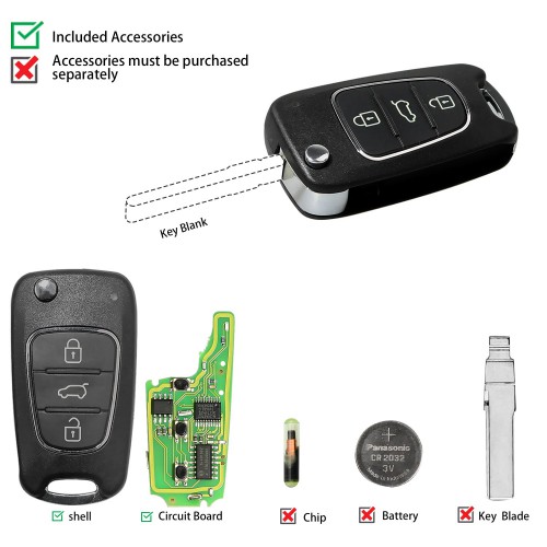 Xhorse XNHY02EN HYUNDAI Flip 3 Buttons Remotes Wireless Universal Remote Key for VVDI Key Tool English Version