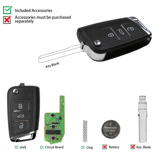 (Ship from UK/CZ) Xhorse XEMQB1EN MQB Style 3 Buttons Built-in Super Chip Super Remote Key