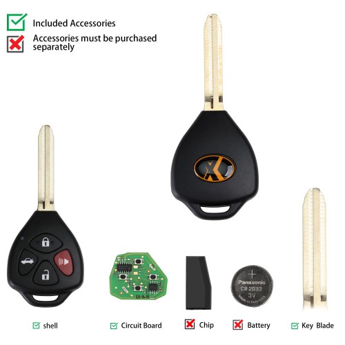 Xhorse XKTO02EN Wired Universal Remote Key Toyota Style Flat 4 Buttons for VVDI VVDI2 Key Tool English Version