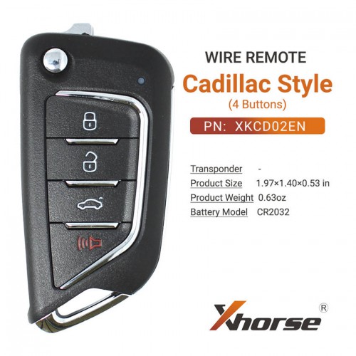 Xhorse 4 Buttons XKCD02EN Universal Wire Remote Key Cadillac Style 5 Pcs
