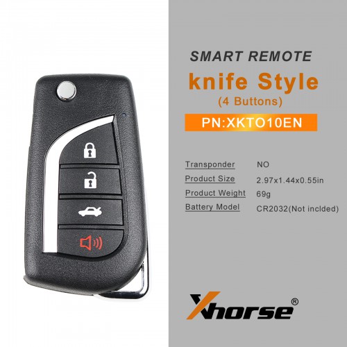 XHORSE XKTO10EN TOY.T Style(Flip-4BTN)  Wired Universal Remote Key Fob 4 Button  for VVDI Key Tool  (English Version)