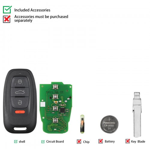 Xhorse VVDI 754J Smart Key for Audi 315MHZ/433MHZ/868MHZ A6L Q5 A4L A8L with Key Shell Work with VVDI Audi BCM2 Adapter