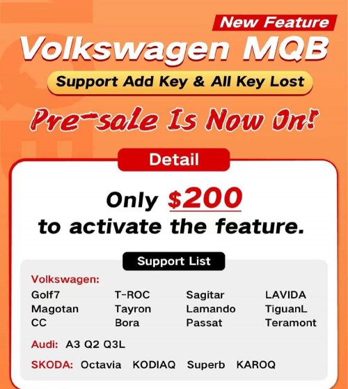 XHORSE Volkswagen VAG MQB Support Add Key & All Key Lost License for VVDI2+ VVDI Prog,Key Tool Plus