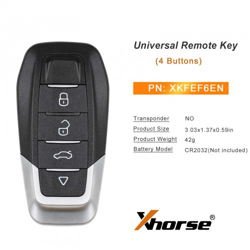 Xhorse XKFEF6EN Universal Remote Key FA.LL Type Wired Folding Key 4 Buttons Bright Black 5pcs