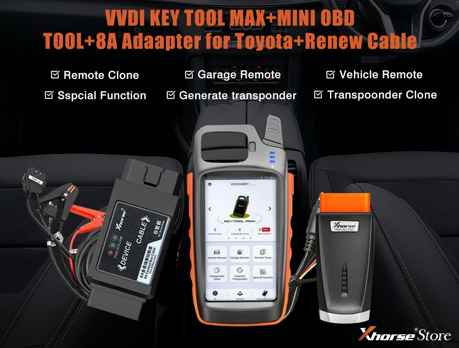 VVDI Key Tool Max + MINI OBD Tool + Toyota 8A +renew cable