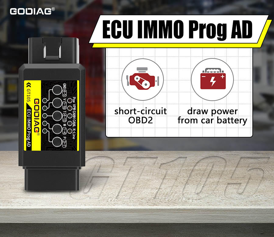 GODIAG GT105 ECU IMMO Prog AD OBD II Breakout Box Converts Car Battery to 12V DC Power