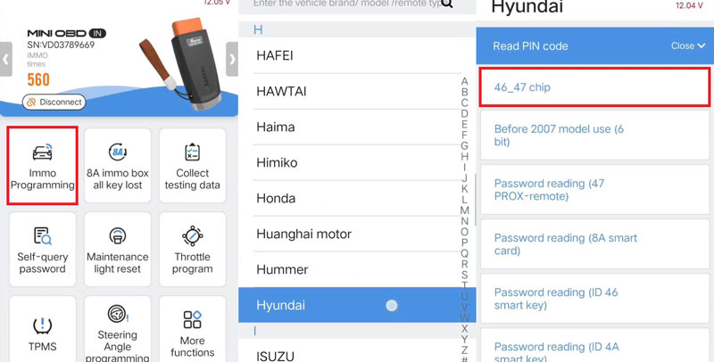 Xhorse VVDI Mini OBD Tool read Hyundai i20 free pincode
